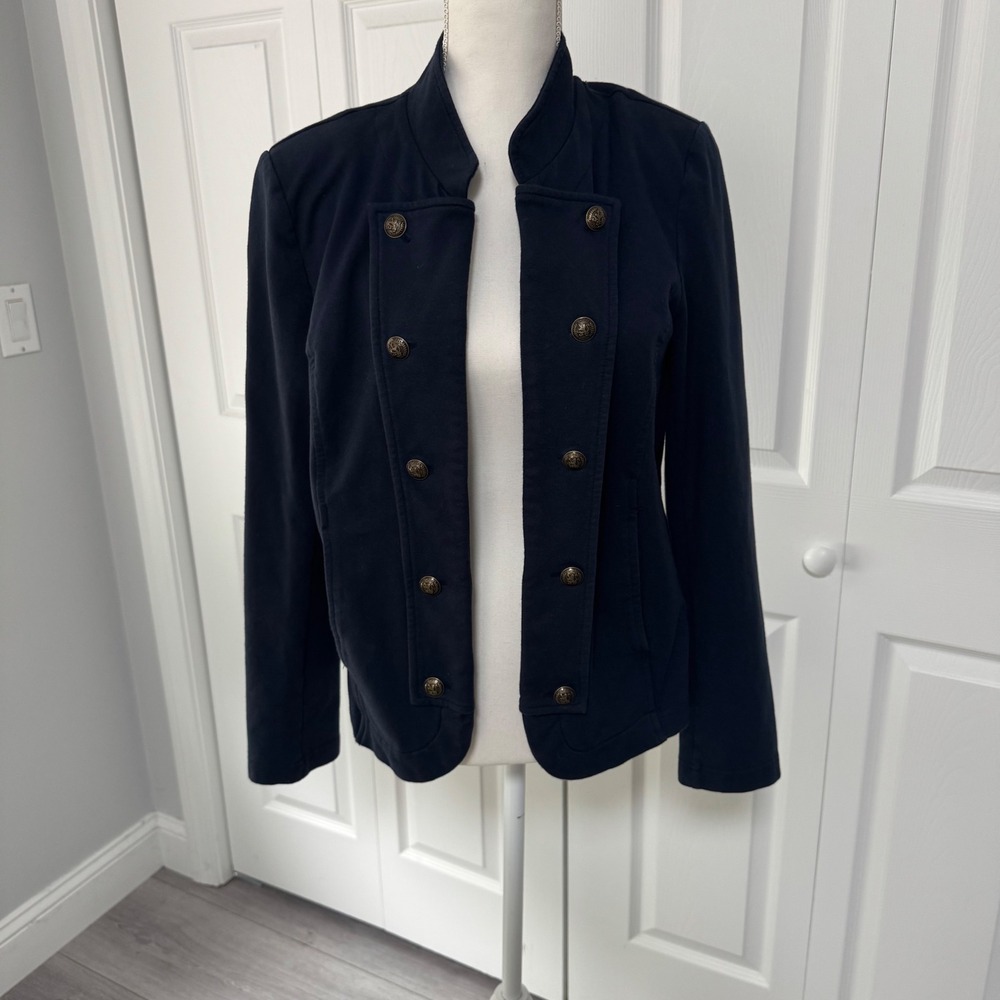 Tommy Hilfiger Womens XL Navy Blue Military Knit Blazer Crest Button Jacket